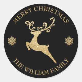 Aangepaste Glitter Gouden Rendier Prettig Kerstfee Ronde Sticker