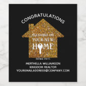 Aangepaste Glitter Realtor Client Nieuw huis Wijn Etiket (Enkel label)