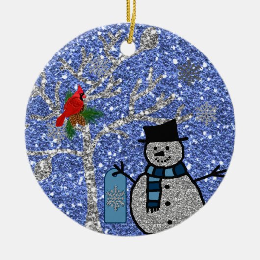 Aangepaste GLITTER SNOWMAN-versiering Keramisch Ornament (Voorkant)