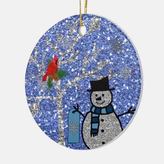 Aangepaste GLITTER SNOWMAN-versiering Keramisch Ornament (Links)