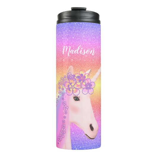 Aangepaste Glitter Unicorn Rainbow-Kinderen Thermosbeker (Voorkant)