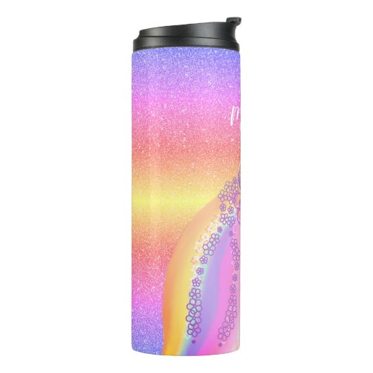 Aangepaste Glitter Unicorn Rainbow-Kinderen Thermosbeker (Gedraaid links)