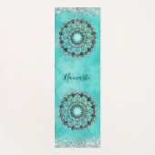 Aangepaste Glittery Lotus Mandala op Blauwgroen Yogamat (Voorkant)