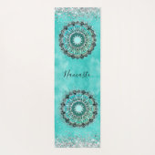 Aangepaste Glittery Lotus Mandala op Blauwgroen Yogamat (Achterkant)