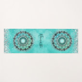 Aangepaste Glittery Lotus Mandala op Blauwgroen Yogamat (Voorkant (horizontaal))