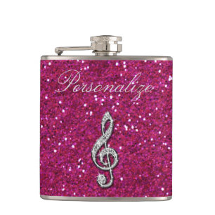 Aangepaste Glitzy Sparkly Diamond Music Note Heupfles