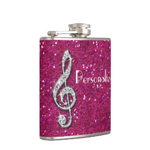 Aangepaste Glitzy Sparkly Diamond Music Note Heupfles
