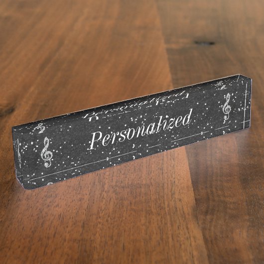 Aangepaste Glitzy Sparkly Diamond Music Note Naambordje (Zijkant)