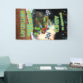 Aangepaste gloeiende Sinaasappel Monster Truck Boy Spandoek (Beurs)