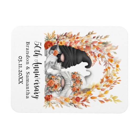 Aangepaste Gnome Autumn Leaf 50th Wedding Jubileum Magneet (Horizontaal)