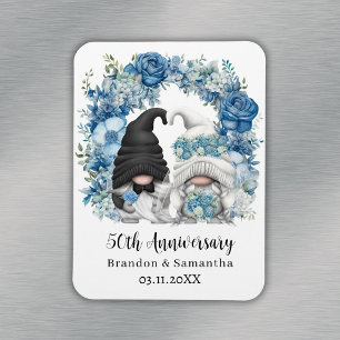 Aangepaste Gnome Blauwe Bloemen 50ste Huwelijksver Magneet