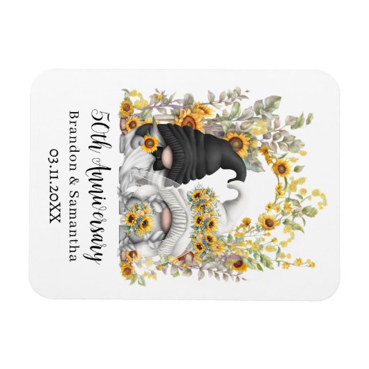 Aangepaste Gnome Zonnebloem 50ste bruiloft Jubileu Magneet (Horizontaal)