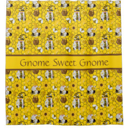 Aangepaste gnomen die honinggeel maken douchegordijn