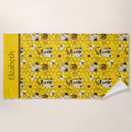 Aangepaste gnomen die honinggeel maken strandlaken