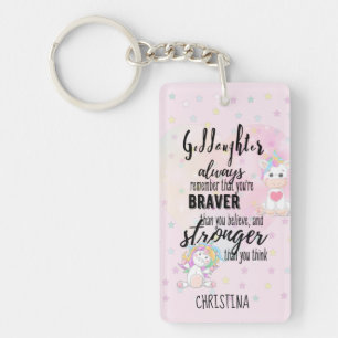 Aangepaste GODDAUGHTER Motivatie Quote Pink Unicor Sleutelhanger