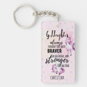 Aangepaste GODDAUGHTER Motivatie Quote Pink Unicor Sleutelhanger