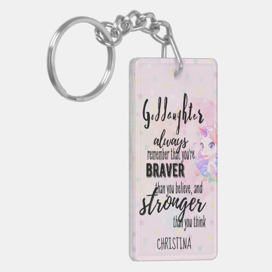 Aangepaste GODDAUGHTER Motivatie Quote Pink Unicor Sleutelhanger (Voorkant Links)