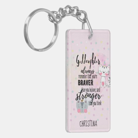 Aangepaste GODDOCHTER Motivatie Spreuk Katten Roze Sleutelhanger (Voorkant Links)
