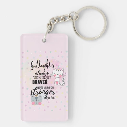 Aangepaste GODDOCHTER Motivatie Spreuk Katten Roze Sleutelhanger (achterkant)