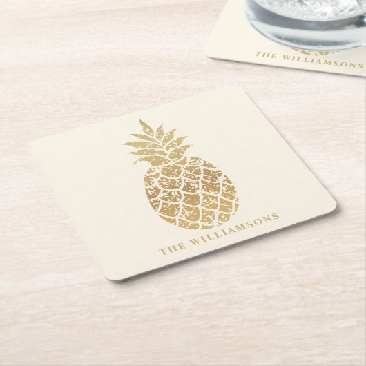 Aangepaste Gold-ananas op Ivoorkust Kartonnen Onderzetters (Schuin)