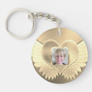 Aangepaste Gold Angel Wings Voeg foto toe Sleutelhanger