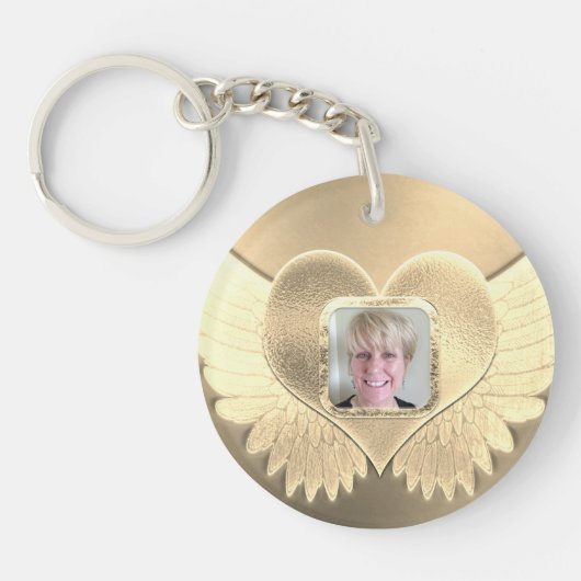 Aangepaste Gold Angel Wings Voeg foto toe Sleutelhanger (Voorkant)