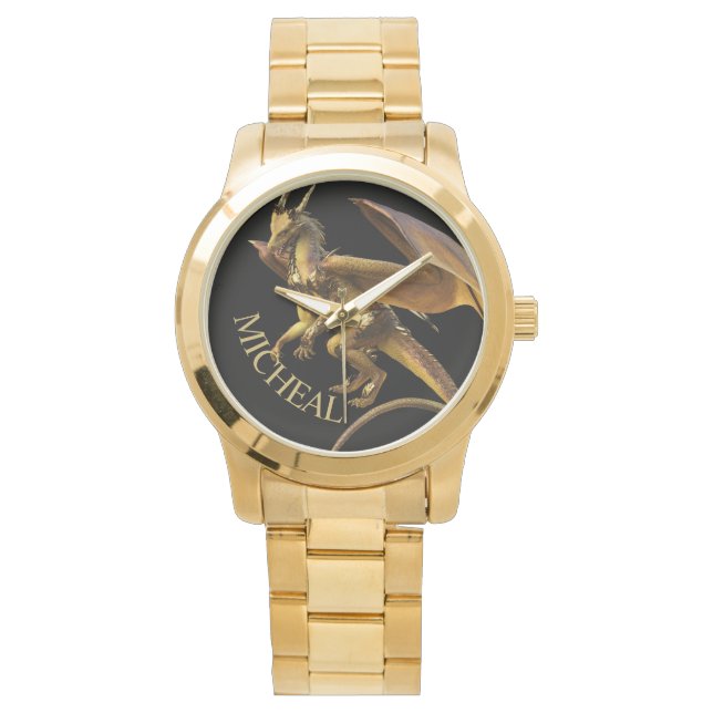 Aangepaste Gold Dragon Fantasy Horloge (Voorkant)