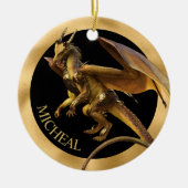 Aangepaste Gold Dragon Fantasy Keramisch Ornament (Voorkant)