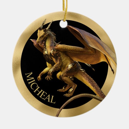 Aangepaste Gold Dragon Fantasy Keramisch Ornament (Voorkant)