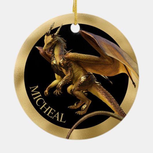 Aangepaste Gold Dragon Fantasy Keramisch Ornament (Achterkant)
