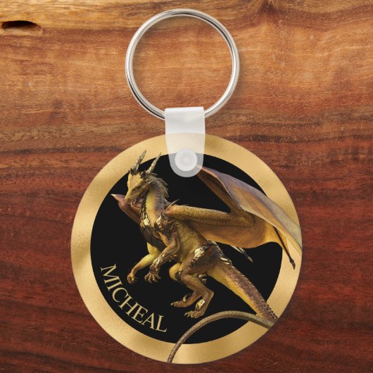 Aangepaste Gold Dragon Fantasy-Sleutelhanger Sleutelhanger (Voorkant)
