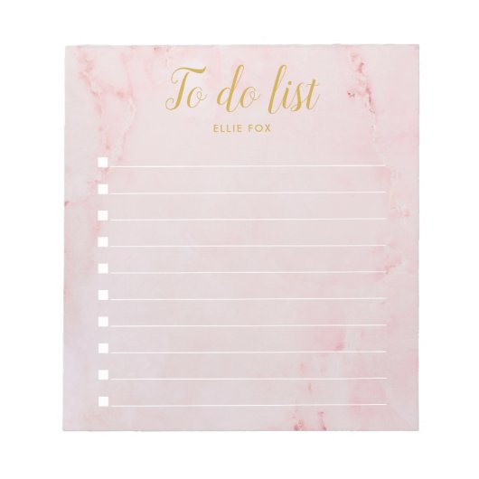 Aangepaste Gold- en Blush roze marmer-to-Do-lijst Notitieblok (Voorkant)