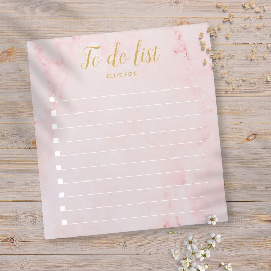 Aangepaste Gold- en Blush roze marmer-to-Do-lijst Notitieblok