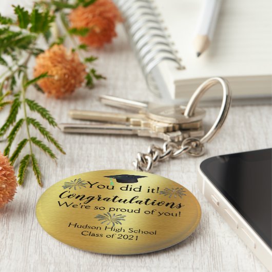 Aangepaste Gold Foil en Fireworks Afstuderen Sleutelhanger (Zijkant)