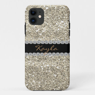 Aangepaste GOLD GLITTER Bling I TELEFOON 5 iPhone 11 Hoesje
