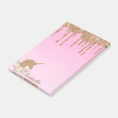 Aangepaste Gold Glitter-schijven Roze Floral Unico Post-it® Notes (Schuin)