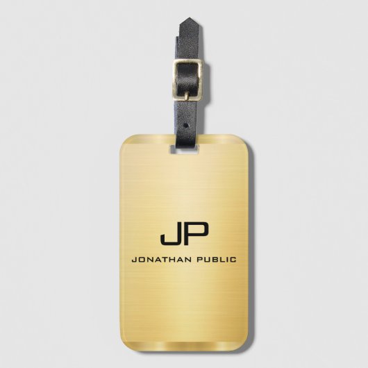 Aangepaste Gold look Modern Monogram Sjabloon Bagagelabel (Voorkant (verticaal))