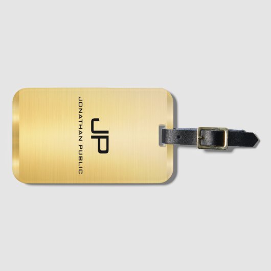 Aangepaste Gold look Modern Monogram Sjabloon Bagagelabel (Voorkant (horizontaal))