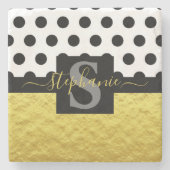Aangepaste Gold Monogram zwarte Stippen Manuscript Stenen Onderzetter (Voorkant)