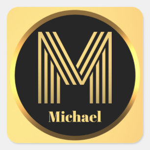 Aangepaste Gold Monogramed Letter M Vierkante Sticker