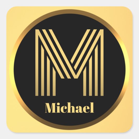 Aangepaste Gold Monogramed Letter M Vierkante Sticker (Voorkant)