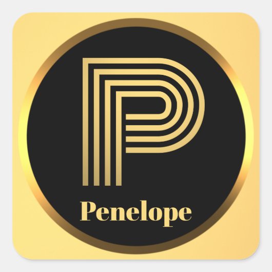Aangepaste Gold Monogramed Letter P Vierkante Sticker (Voorkant)