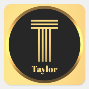 Aangepaste Gold Monogramed Letter T Vierkante Sticker