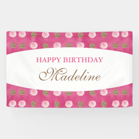 Aangepaste Gold Polka-Dot Birthday Banner (Horizontaal)