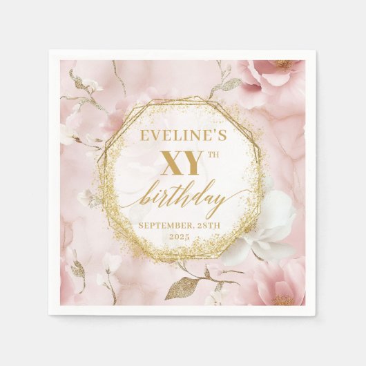 Aangepaste Gold Script Blush 80 verjaardagsfeestje Servet (Voorkant)