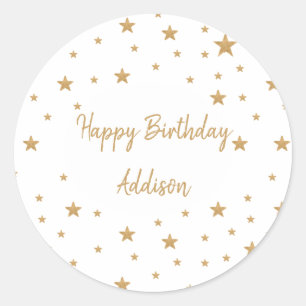Aangepaste Gold Star Glitter Happy Birthday Ronde Sticker