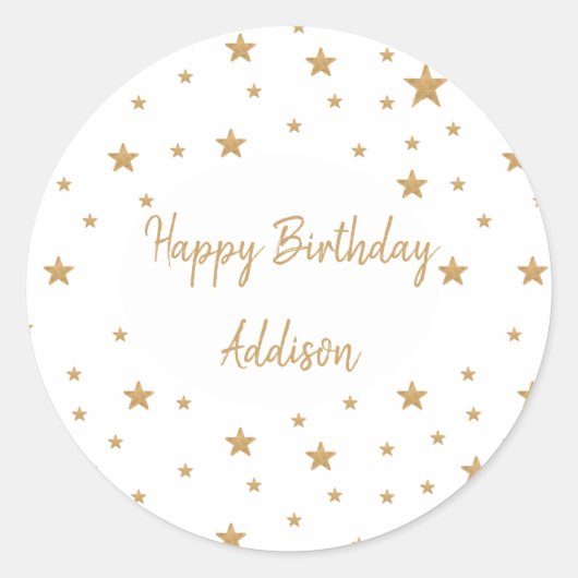 Aangepaste Gold Star Glitter Happy Birthday Ronde Sticker (Voorkant)