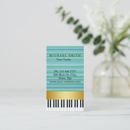 Aangepaste Gold Stripe Piano-leraar Visitekaartje (Staand voorkant)