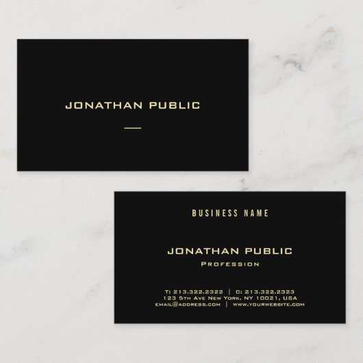 Aangepaste Gold Text Black Sjabloon Moderne elegan Visitekaartje (Voorkant / Achterkant)