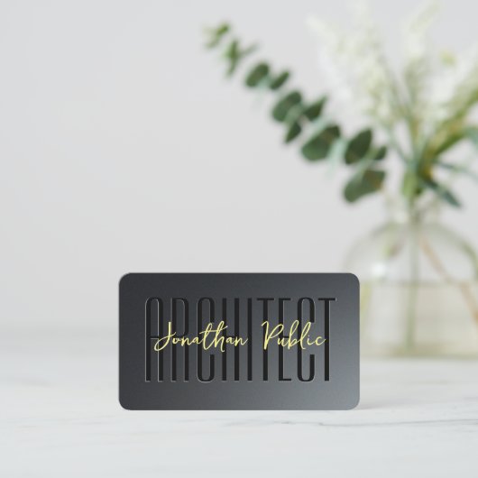 Aangepaste Gold Text Script Architect Zwart en gri Visitekaartje (Staand voorkant)